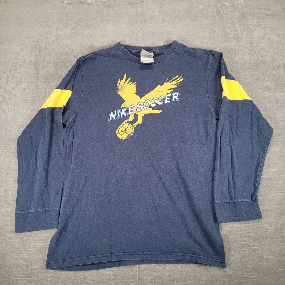 Nike Vintage Soccer Graphicā T-Shirt Long Sleeve Eagle Blue Youth Size L